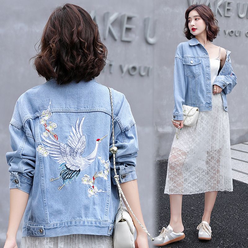 2023 Casual Denimjakke Dame Loose Fashion Broderet Jakke