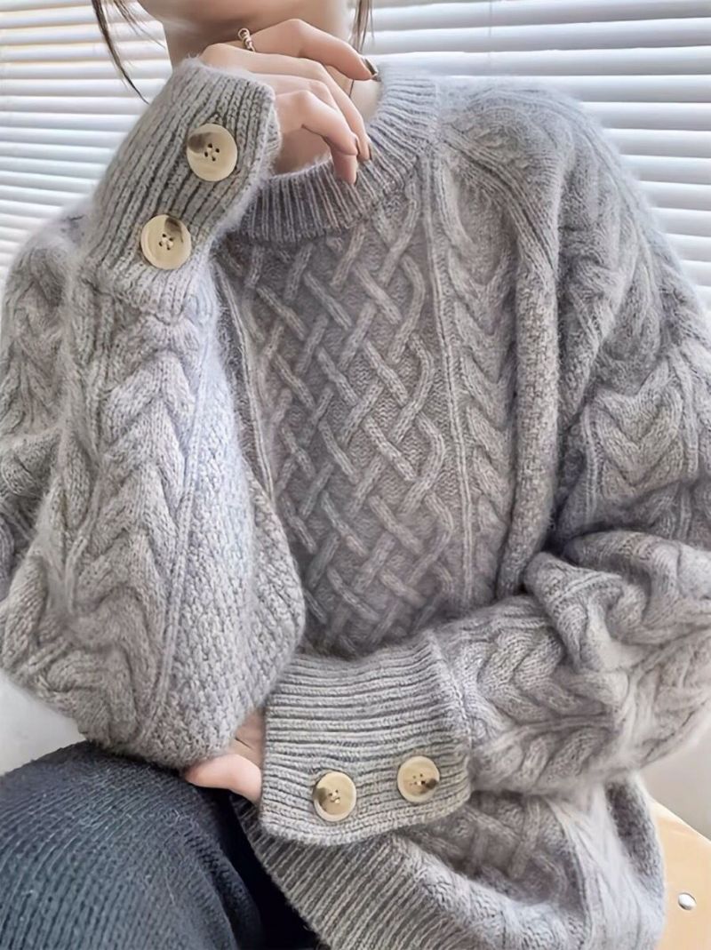 2023 Efterår Og Vinter Twist Pullover Sweater Dame Loose Feeling Retro Rund Hals Kraftig Bund Strikket