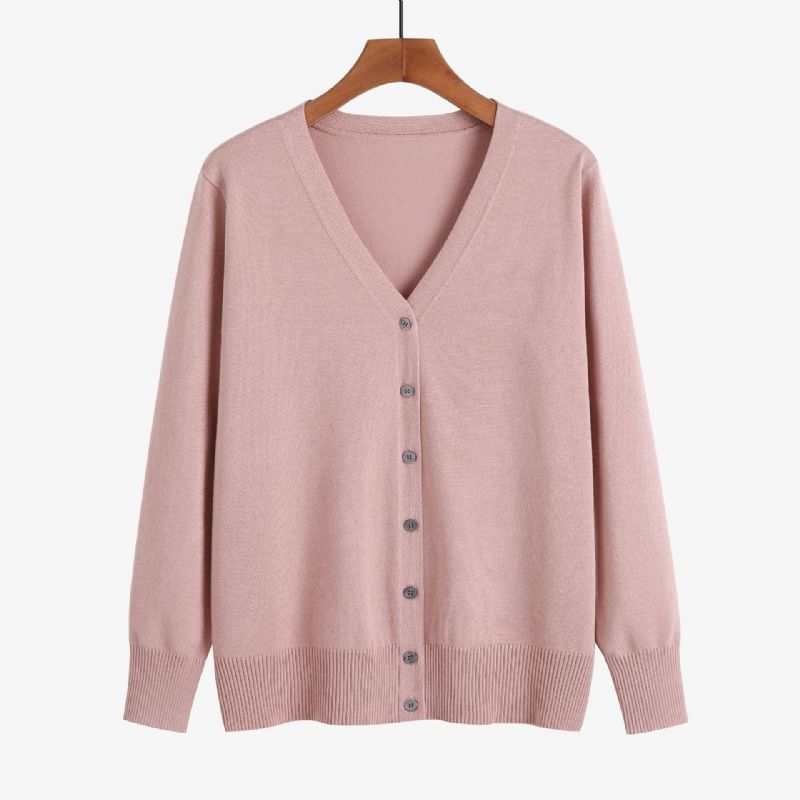 2023 Forår Og Efterår Damestrikket Sweater Cardigan V-hals Langærmet Plus Size Dame Strikket Yderbeklædning