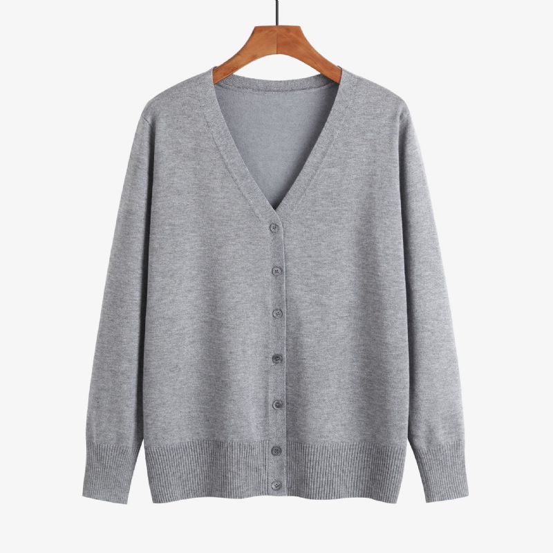 2023 Forår Og Efterår Damestrikket Sweater Cardigan V-hals Langærmet Plus Size Dame Strikket Yderbeklædning