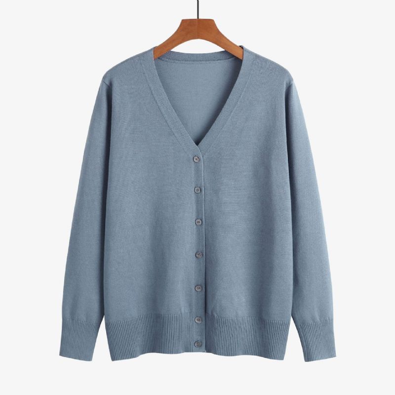 2023 Forår Og Efterår Damestrikket Sweater Cardigan V-hals Langærmet Plus Size Dame Strikket Yderbeklædning