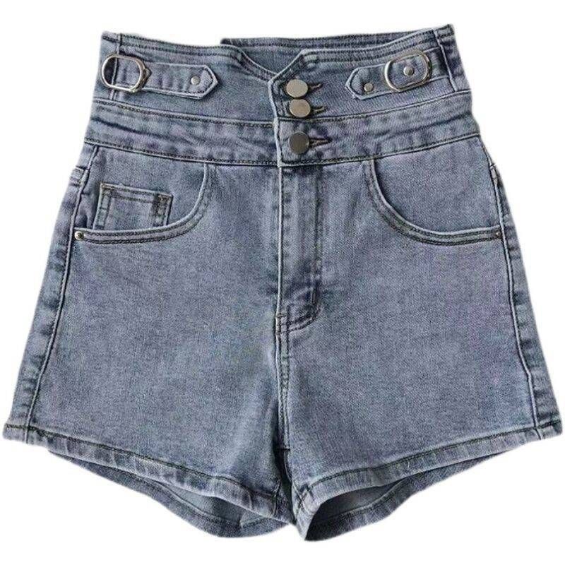 2023 Forår Og Sommer Nye Denimshorts Med Høj Talje Med Knap Ned Til Kvinder Bukser Med Brede Ben Slim Fit Elastiske A-line Hotpants