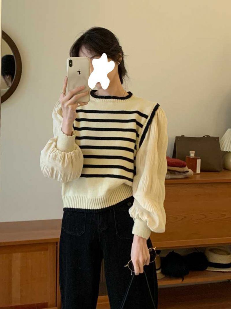 2023 Forårstrøje Dametop Elegant Striktrøje Falsk Sweater I To Dele