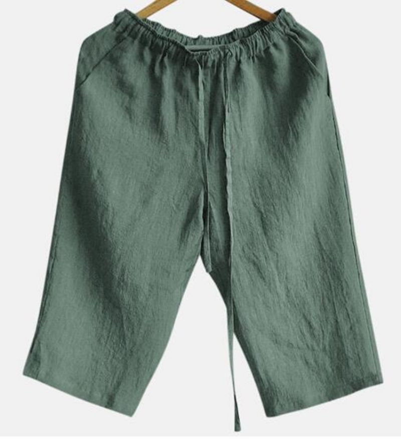 2023 Herre Bomuld Linned Casual Shorts Sommer Løs Åndbar