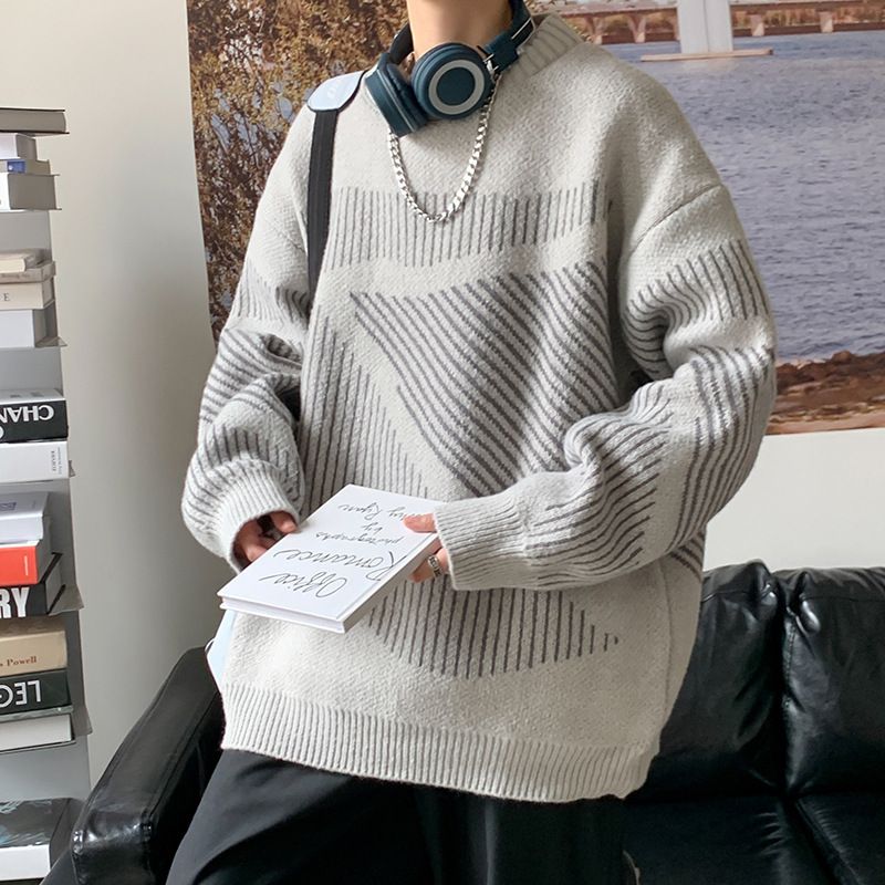 2023 Herre Sweater Trend Fortykket Løs Trendy Stribet