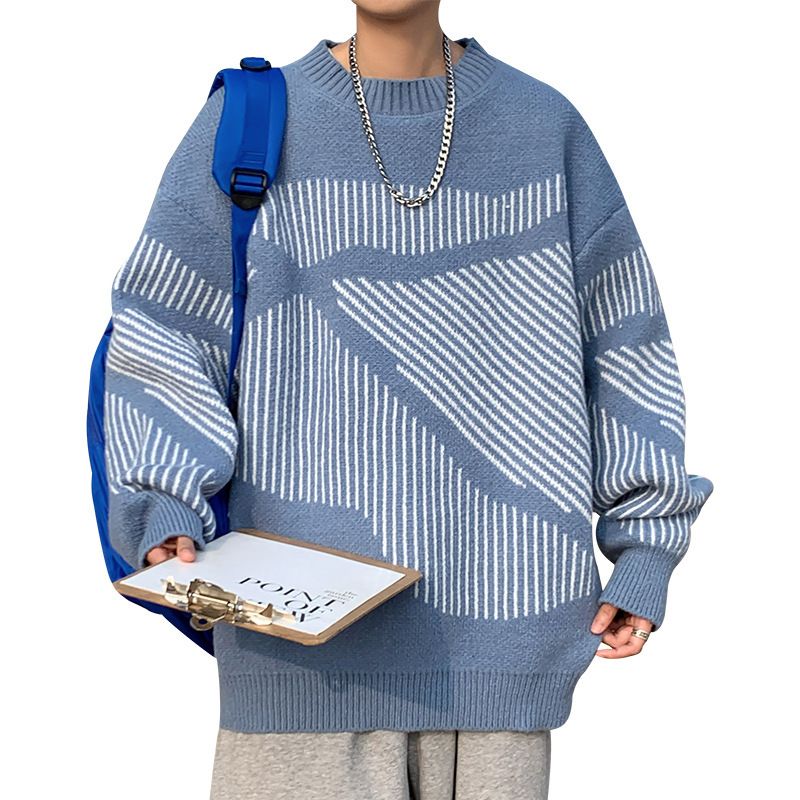 2023 Herre Sweater Trend Fortykket Løs Trendy Stribet