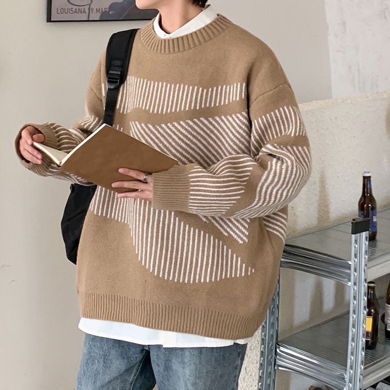 2023 Herre Sweater Trend Fortykket Løs Trendy Stribet