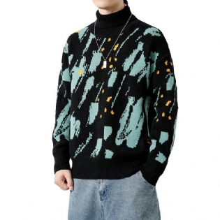 2023 Herre Tyk Sweater Rullekrave Strikket Jacquard Casual Løs