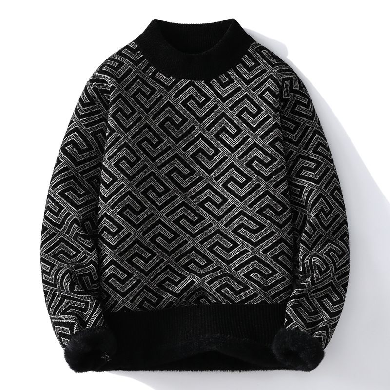 2023 Herresweater Fortykket Halv Rullekraveprintet Bundskjorte Varm Trendy Sweater