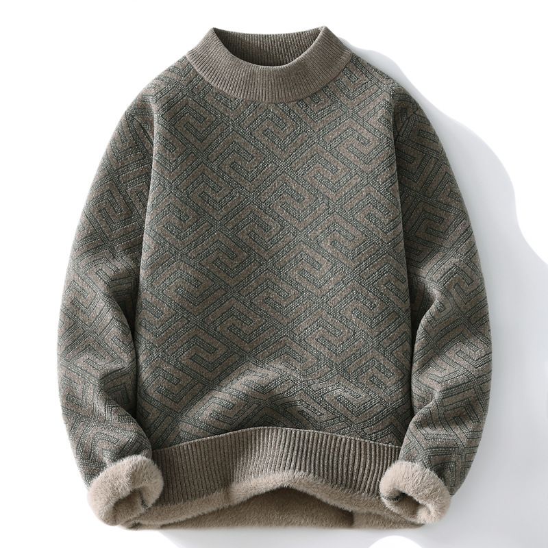 2023 Herresweater Fortykket Halv Rullekraveprintet Bundskjorte Varm Trendy Sweater