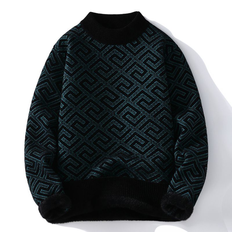 2023 Herresweater Fortykket Halv Rullekraveprintet Bundskjorte Varm Trendy Sweater