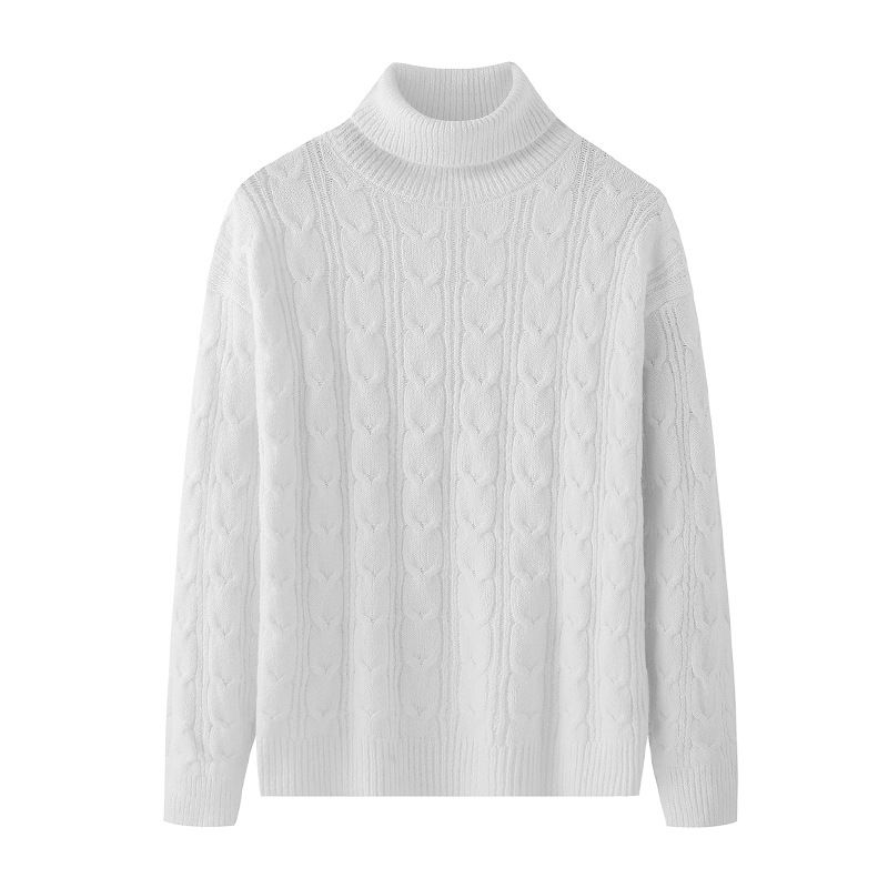 2023 Jacquard Texture Trend Løs Strikket Sweater Rullekrave Varm