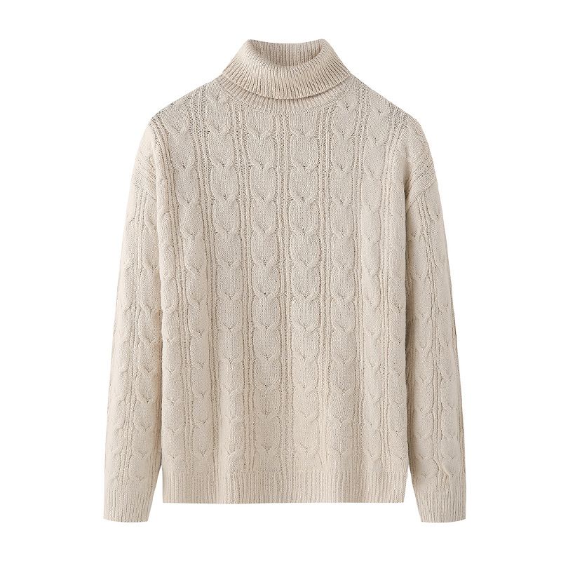 2023 Jacquard Texture Trend Løs Strikket Sweater Rullekrave Varm