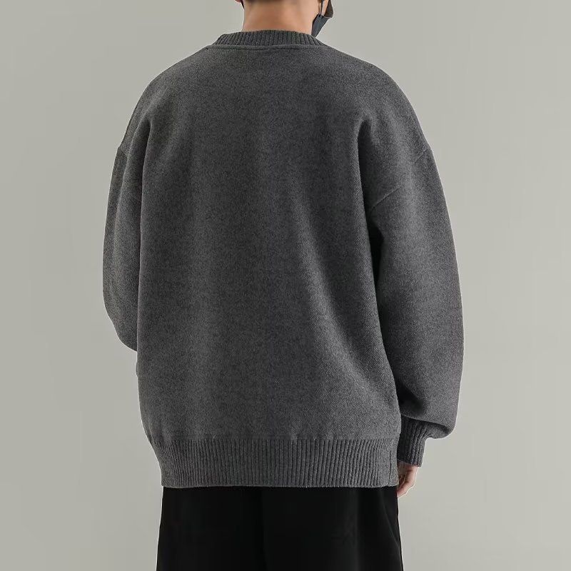 2023 Retro Sweater Med Rund Hals Til Mænd Løs Afslappet Trøje Strik