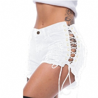 2023 Revet Sidebandage Elastiske Hotpants Denimshorts Damer