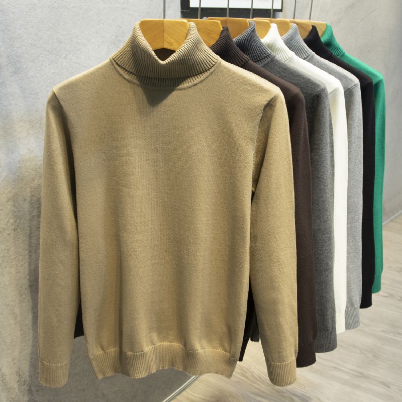 2023 Rullekrave Sweater Langærmet Herre Trend Ensfarvet Slim Fit