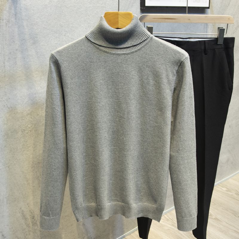 2023 Rullekrave Sweater Langærmet Herre Trend Ensfarvet Slim Fit