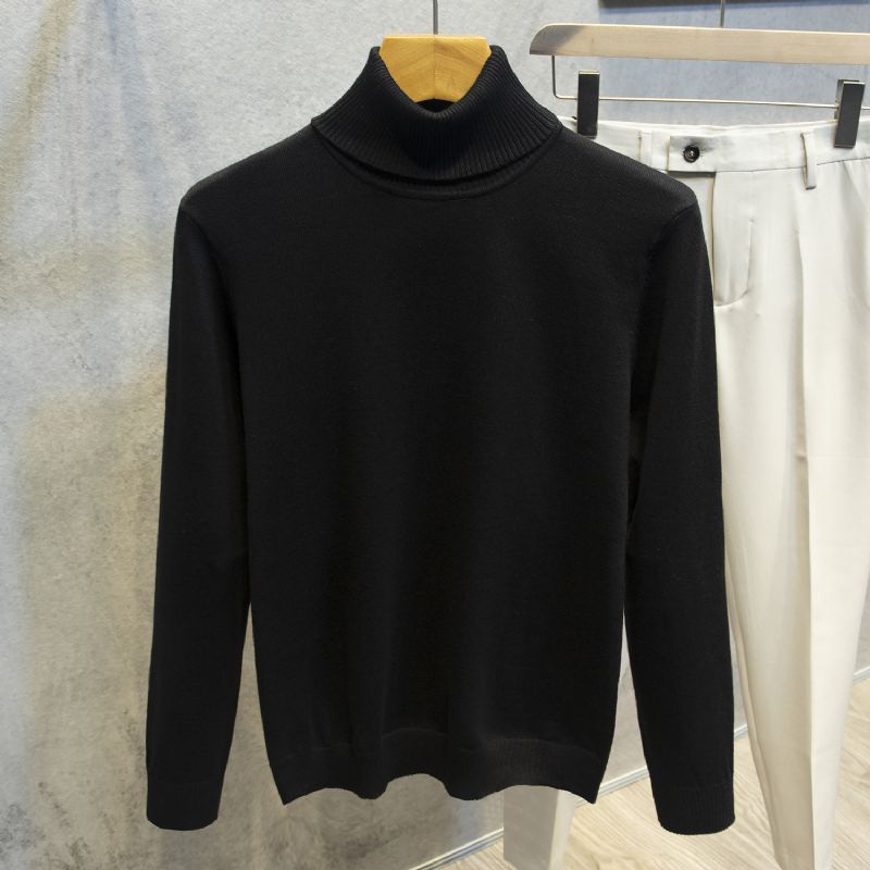 2023 Rullekrave Sweater Langærmet Herre Trend Ensfarvet Slim Fit