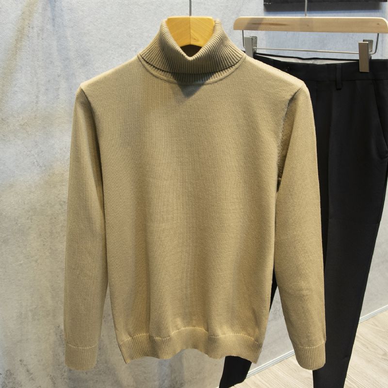 2023 Rullekrave Sweater Langærmet Herre Trend Ensfarvet Slim Fit