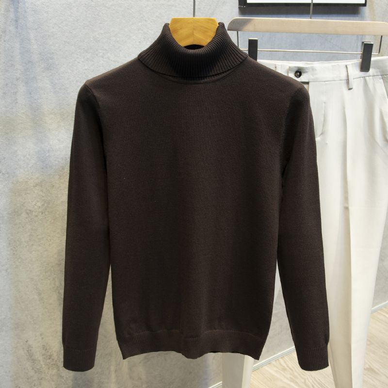 2023 Rullekrave Sweater Langærmet Herre Trend Ensfarvet Slim Fit