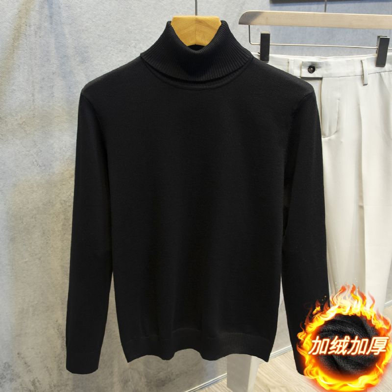 2023 Rullekrave Sweater Langærmet Herre Trend Ensfarvet Slim Fit