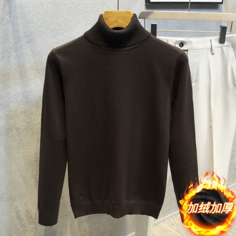 2023 Rullekrave Sweater Langærmet Herre Trend Ensfarvet Slim Fit