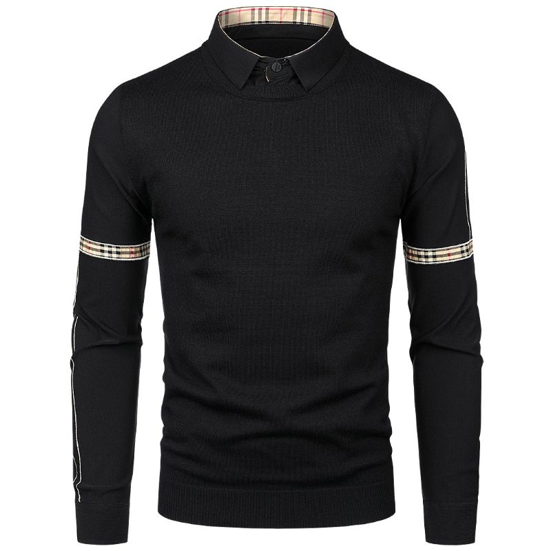 2023 Slim Fit Mænds Sweater Falsk Todelt Skjortekrave Strik