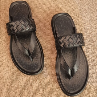 2023 Sommer Nye Mænds Læder Flip-flops Strandsko Vævede Retro Sandaler Hjemmesko Sko Mænd