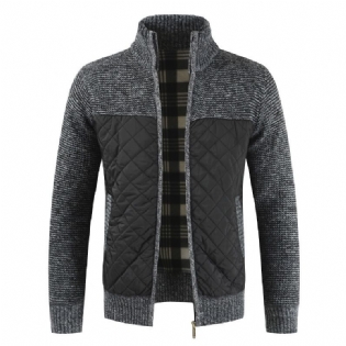 2023 Strikket Sweater Herre Standkrave Plus Fleecefarve Matchende Plaid Mode Sweaterjakke