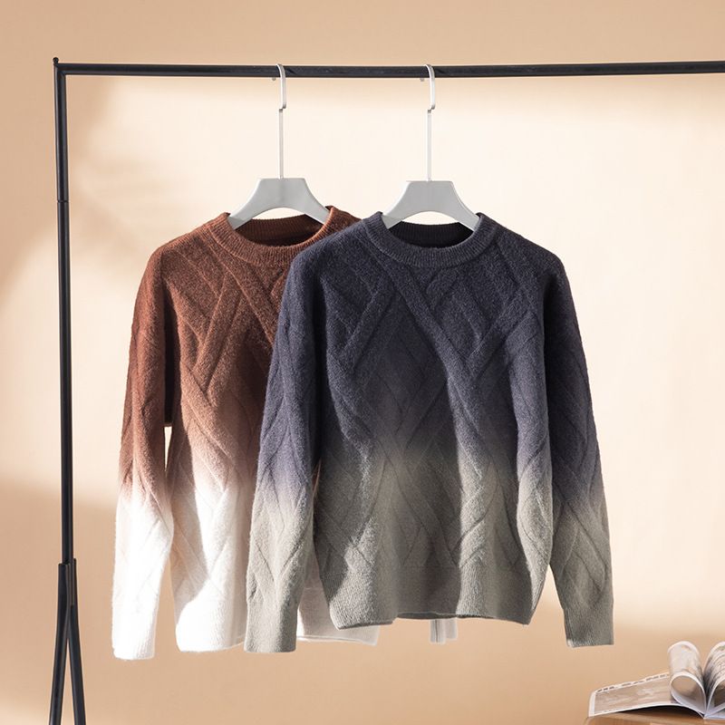 2023 Sweater Til Mænd Med Rund Hals Strikket Gradient