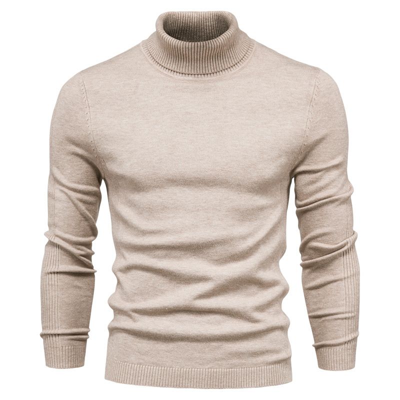 Afslappet Herresweater Ensfarvet Pullover Med Rullekrave Strik