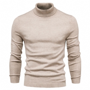 Afslappet Herresweater Ensfarvet Pullover Med Rullekrave Strik