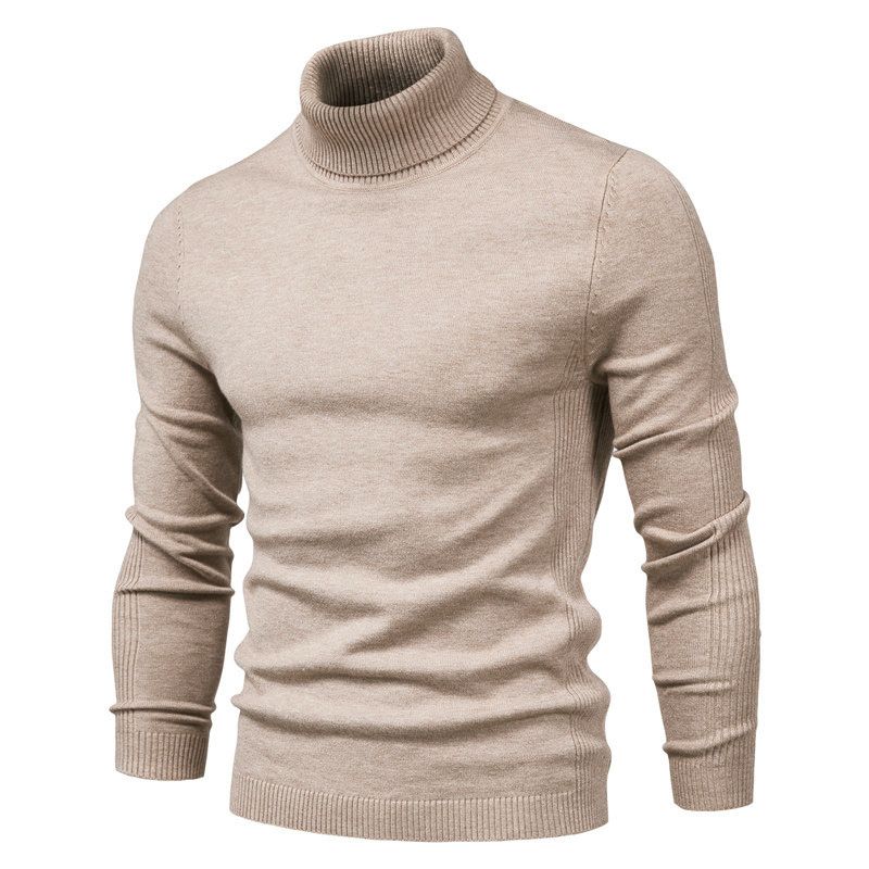 Afslappet Herresweater Ensfarvet Pullover Med Rullekrave Strik