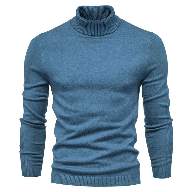 Afslappet Herresweater Ensfarvet Pullover Med Rullekrave Strik