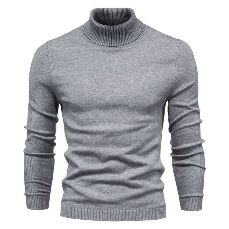 Afslappet Herresweater Ensfarvet Pullover Med Rullekrave Strik