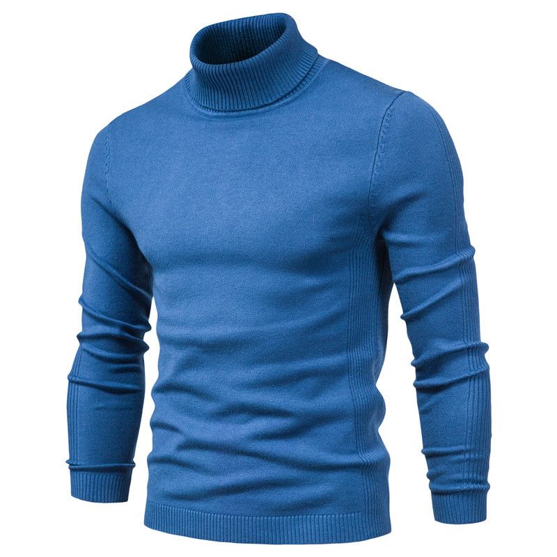 Afslappet Herresweater Ensfarvet Pullover Med Rullekrave Strik