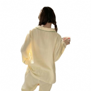Bomuldspyjamas Ensfarvet Langærmet Hjemmetøj Til Kvinder