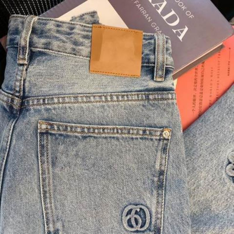 Broderede Blomsterjeans Damer Lyseblå Lige