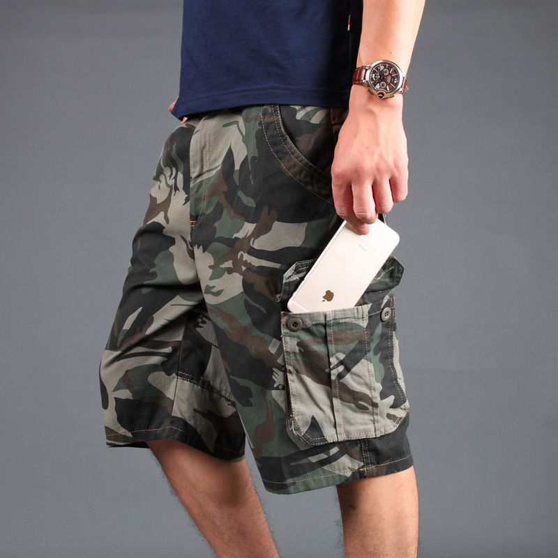 Camouflage Shorts Mænd Multi-pocket Tooling Fem Point