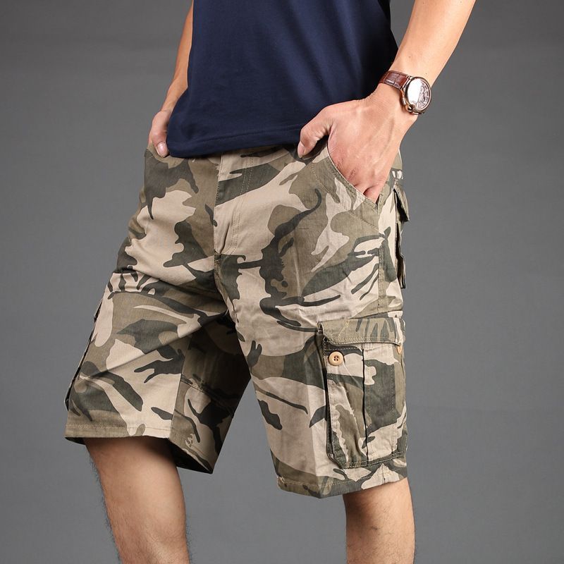 Camouflage Shorts Mænd Multi-pocket Tooling Fem Point