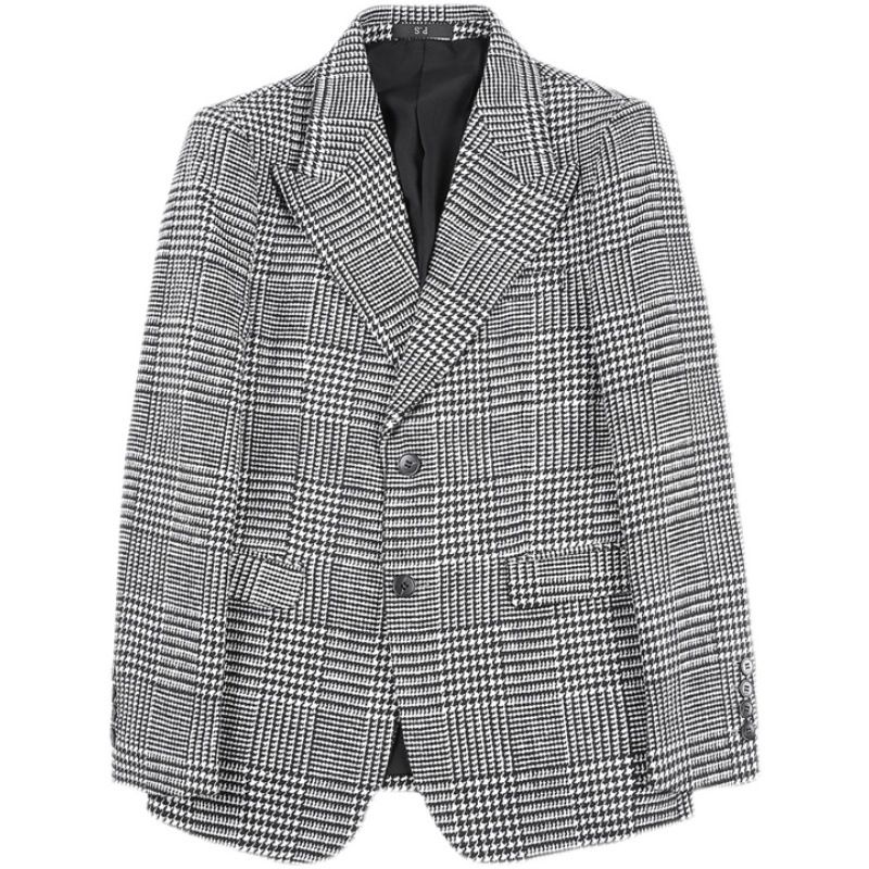 Casual Blazere Houndstooth Enkeltradet To Knapper Efterårs Vinterfrakke