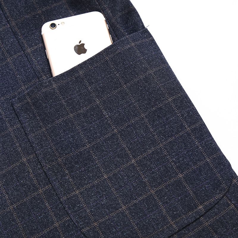 Casual Plaid Blazere Herrejakke Slim 2023 Trendy Blå