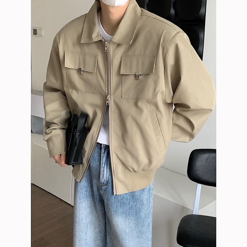 Cropped Workwear Jacket Mænd Ensfarvet Løs