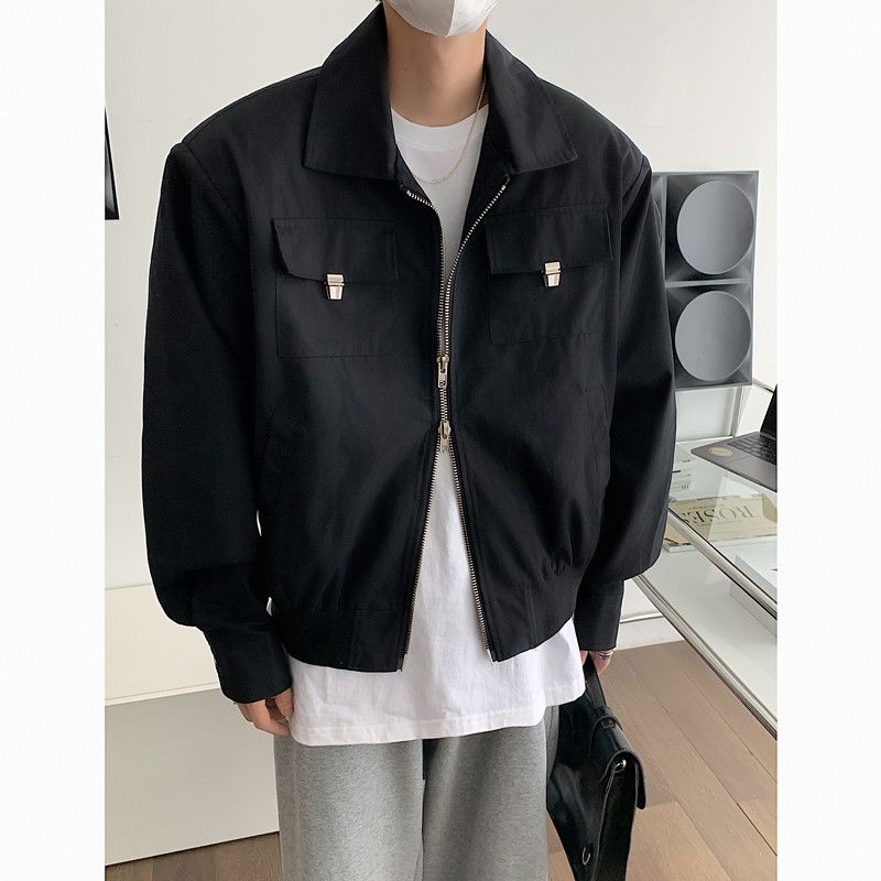 Cropped Workwear Jacket Mænd Ensfarvet Løs