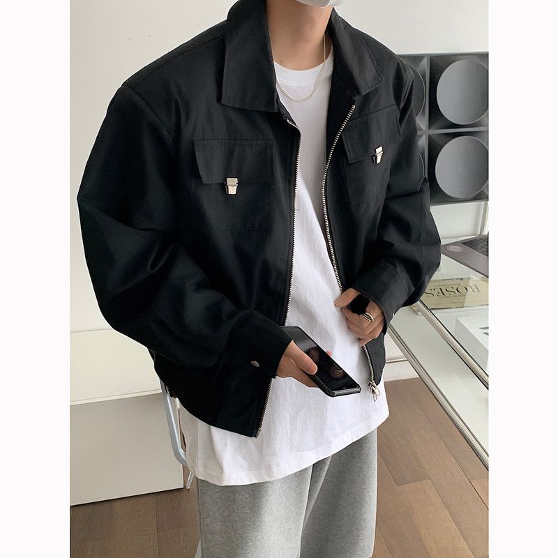 Cropped Workwear Jacket Mænd Ensfarvet Løs