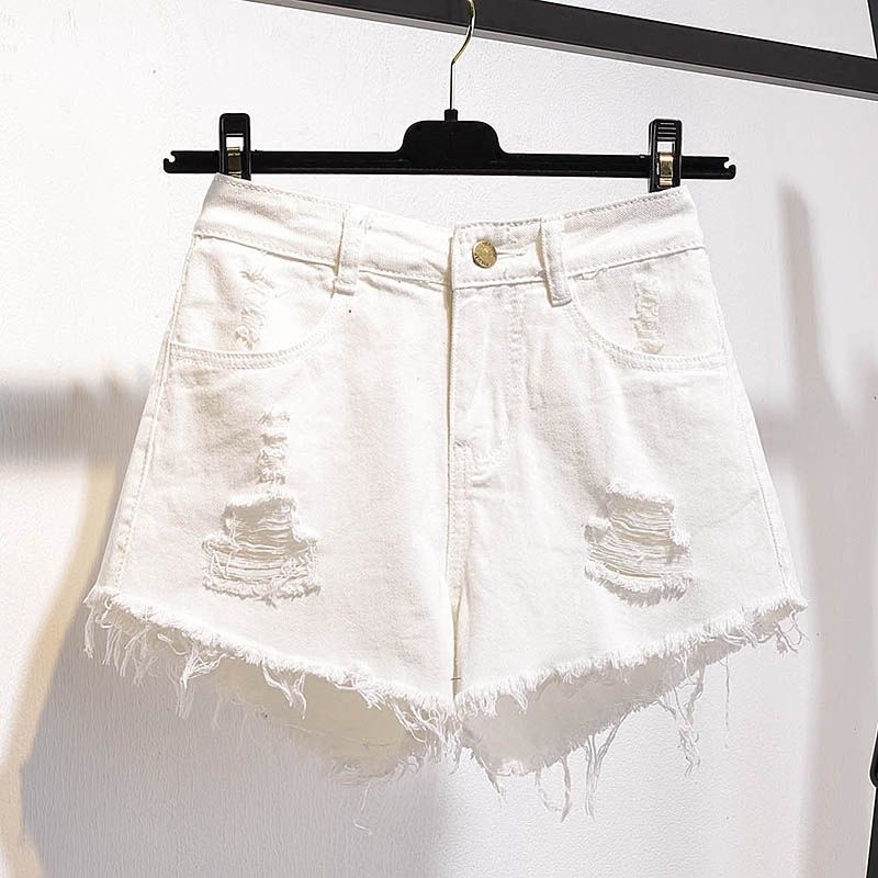 Dame Denim Raw Shorts Løse Rippede Brede Ben