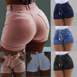 Dame Denim Shorts Bælte Micro Elastic