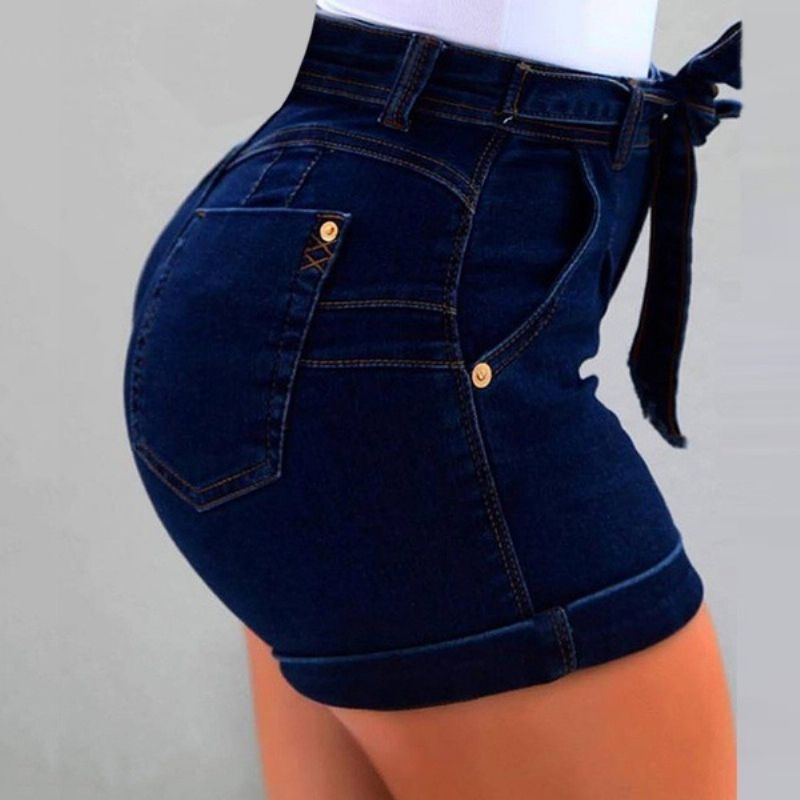 Dame Denim Shorts Bælte Micro Elastic