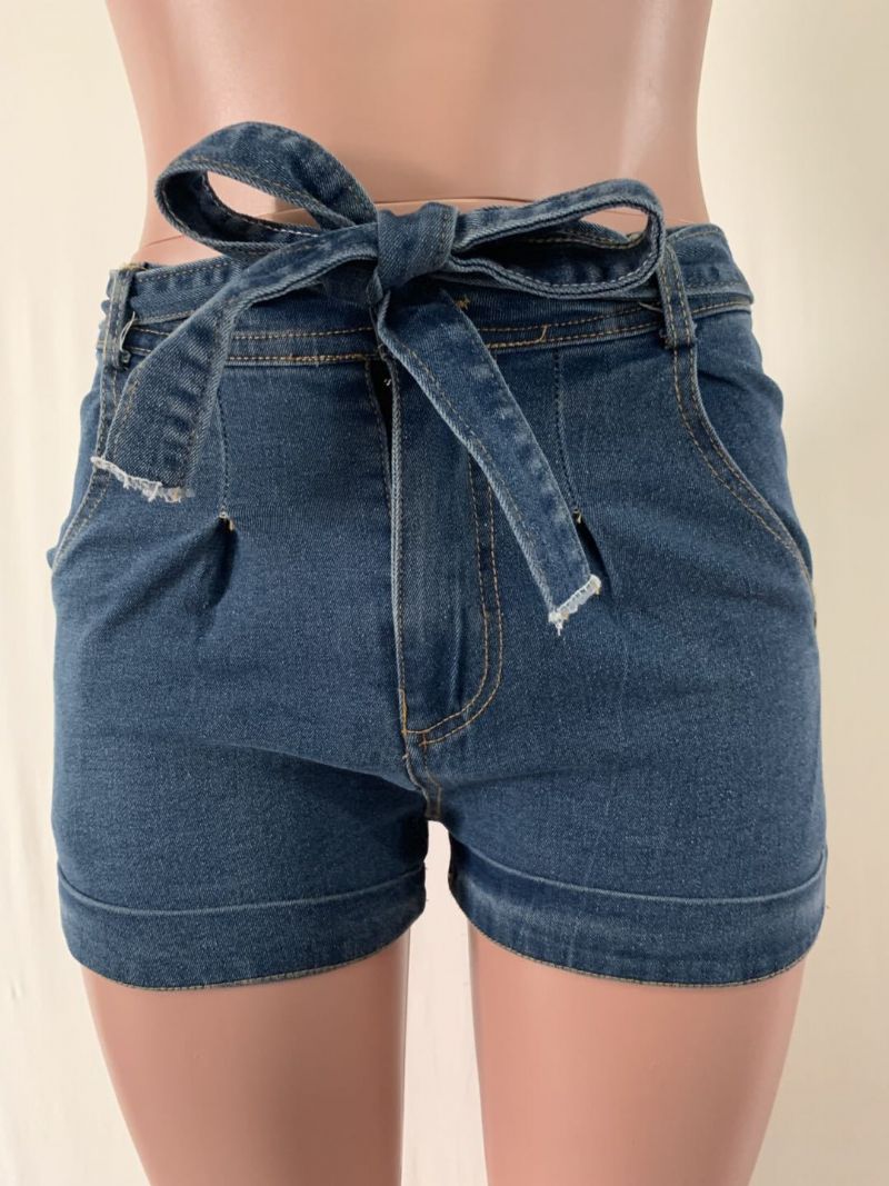 Dame Denim Shorts Bælte Micro Elastic