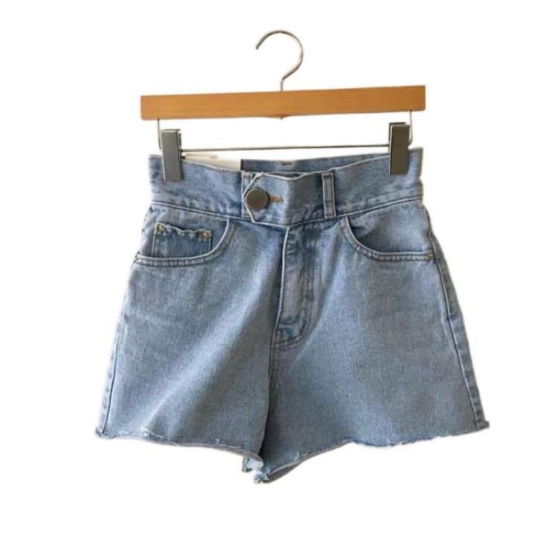 Dame Denim Shorts Blå Høj Talje En Knap